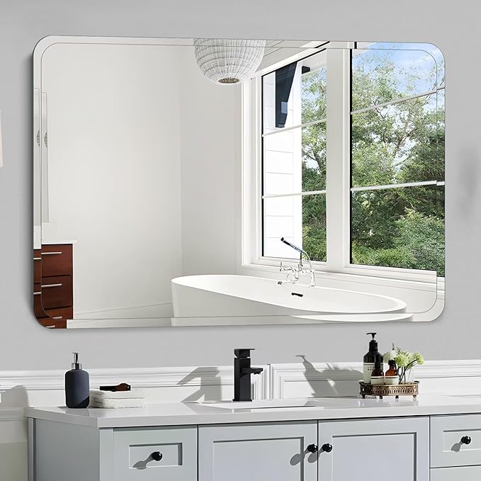 Frameless Bathroom Mirror for Over Sink,Wall Mounted Vanity Mirrors 15x25in,Rounded Rectangle Mirror Frameless with Polished Edge for Bedroom,Living Room,Entryway,Shatterproof (Horizontal/Vertical)