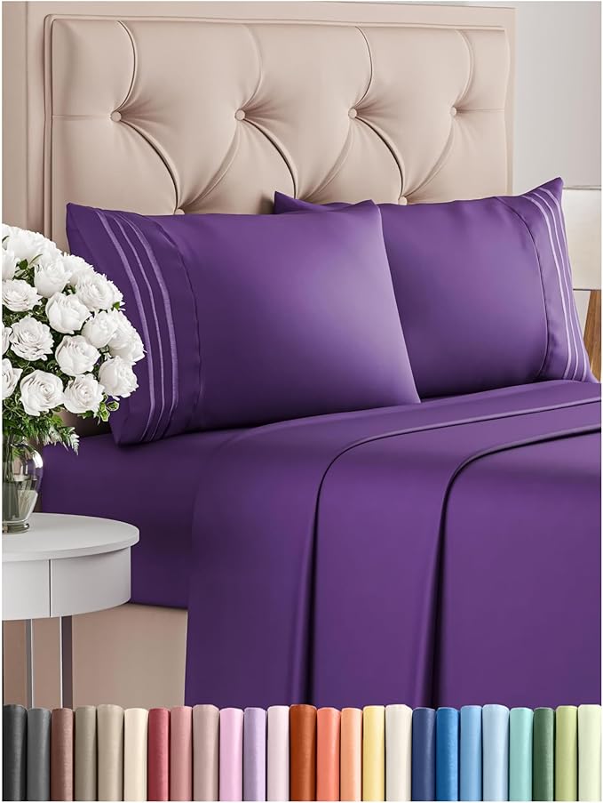 Full Size 4 Piece Sheet Set - Comfy Breathable & Cooling Bed Sheets Set - Hotel Luxury Bedding for Women, Men, Kids, Teens, Boys & Girls - Deep Pockets, Ultra-Soft, Wrinkle Free - Oeko-Tex - Purple