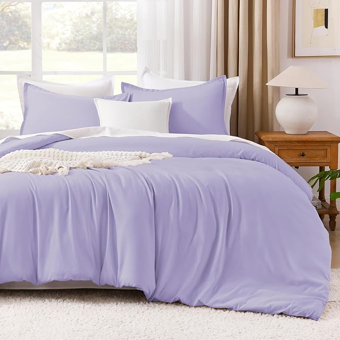 Litanika Lavender Comforter Twin/Twin XL Size, 2 Pieces Boho Lightweight Solid Bedding Comforter Set, All Season Fluffy Bed Set (66x90In Comforter & 1 Pillowcase)
