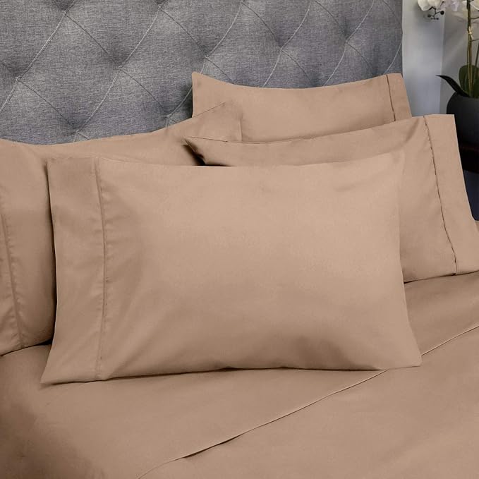 Sweet Home Collection 6 Piece 1500 Supreme Collection Brushed Microfiber Deep Pocket Sheet Set-2 Extra Pillow Cases, Great Value, Split King, Taupe