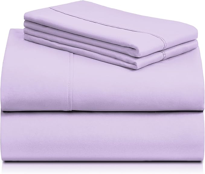 LuxClub 4 PC Queen Sheet Set, Deep Pockets Wrinkle Free Cooling Bed Sheets Hotel Bedding for Women, Men, Kids & Teens, Includes 1 Fitted Sheet, 1 Flat Sheet and 2 Pillowcases - Silky Soft Lavender