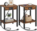 VIMBER Set of 2 End Table with Charging Station, Narrow Side Table with USB Ports and Outlets, Nightstands with 2-Tier Storage Shelves, Sofa Table for Small Space Living Room Bedroom