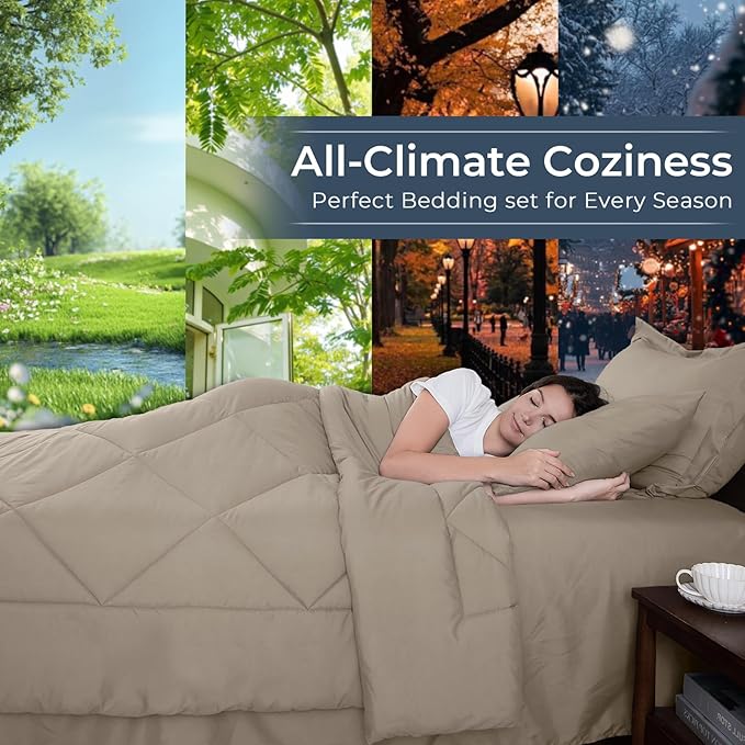 HEVUMYI Linen Twin-XL Comforter Set - 5-Piece All Season Bed in a Bag Twin-XL, Ultra Soft Bedding Set with Comforter, Flat Sheet, Fitted Sheet, Pillowcases, Pillow Shams