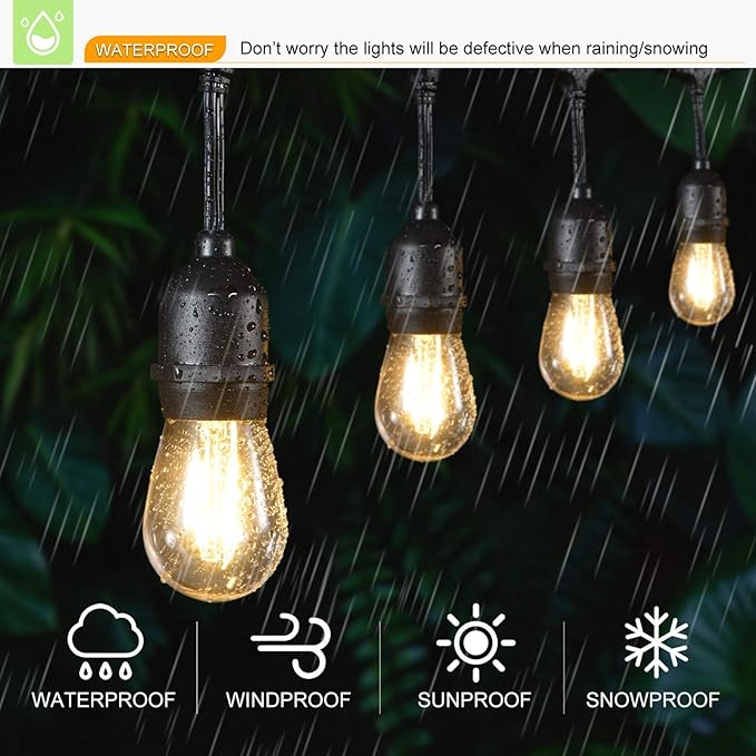 15 Pack Dimmable Shatterproof S14 LED Replacement Outdoor String Light Bulbs, 2700K 2W Plastic LED E26 Medium Screw Base Edison Bulbs Equivalent to 11-25 watt