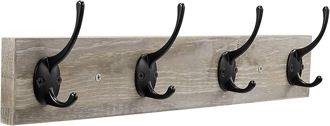 Wall Mounted Coat Rack, Wooden Entryway Vintage Rustic Coat Rack Hat Hanger Rack Zinc die-cast 4-Hook Rail for The Entryway, Bathroom, Bedroom, Kitchen, Mudroom Pinewood Alloy 4-Hook