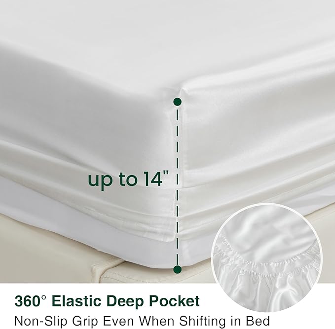 Love's cabin Twin XL Satin Sheet Sets - 3 Piece White Silky Bed Sheets with Deep Pockets, Luxury Silk Feel Satin Sheet Set Twin XL (1 Flat Sheet,1 Fitted Sheet,1 Pillow case)
