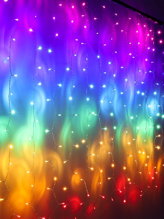 Rainbow Fairy String Curtain Lights with Touch Dimmer Switch, Hanging LED Icicle Rainbow Lights Curtain for Girls Bedroom, Kids Room, Unicorn Room, Birthday, Holiday Décor Christmas Gift