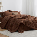 Love's cabin California King Comforter Set Brown, 7 Pieces California King Bed in a Bag, All Season Bedding Sets with 1 Comforter, 1 Flat Sheet, 1 Fitted Sheet, 2 Pillowcase and 2 Pillow Sham