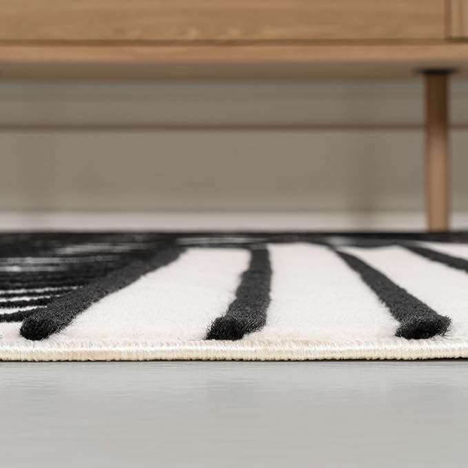 Eyely NCS101G-4 Odense High-Low Minimalist Angle Geometric Black/White 4 ft. x 6 ft. Area Rug, Black/White, 4 ft. x 6 ft., Indoor, Area Rug