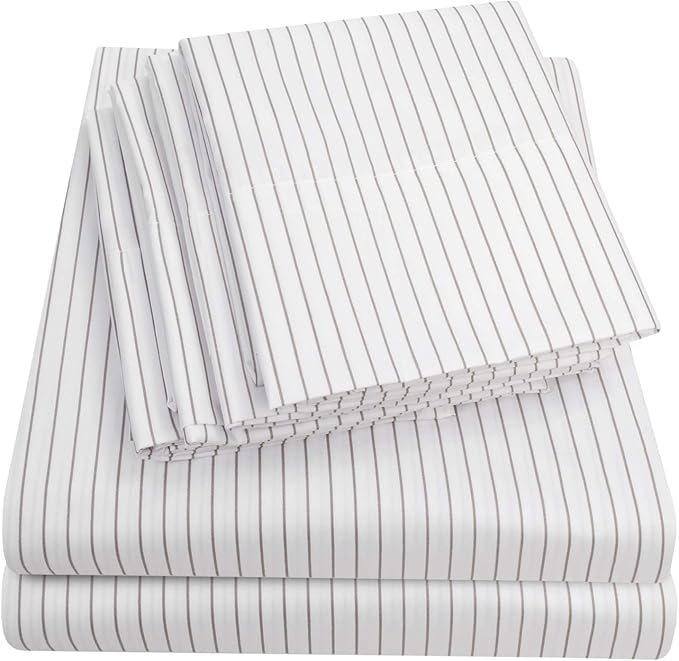 King Size Bed Sheets - 6 Piece 1500 Supreme Collection Fine Brushed Microfiber Deep Pocket King Sheet Set Bedding - 2 Extra Pillow Cases, Great Value, King, Pinstripe White
