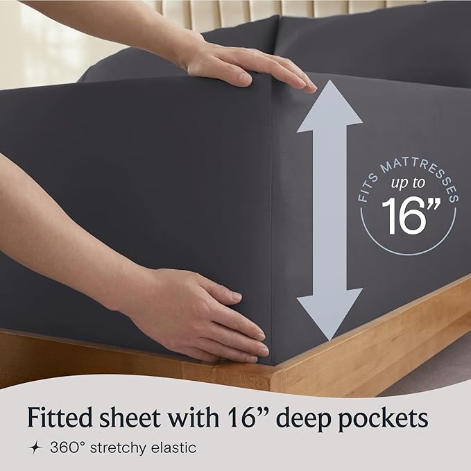LuxClub 4 PC Full Size Sheet Set Sheets Deep Pockets Wrinkle Free Cooling Sheets Machine Washable Hotel Bedding Silky Soft - Dark Grey Full