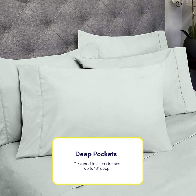 Full Size Bed Sheets - 6 Piece 1500 Supreme Collection Fine Brushed Microfiber Deep Pocket Full Sheet Set Bedding - 2 Extra Pillow Cases, Great Value, Full, Mint