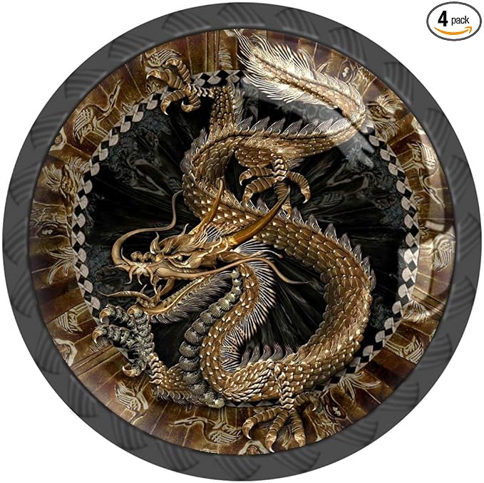4 Pack Cabinet Knobs Taditional Golden Dragon Drawer Pulls Crystal Glass Round Knobs Handles for Dressers Drawer Bathroom Kitchen Cupboards Wardrobes Hardware Furniture Knobs