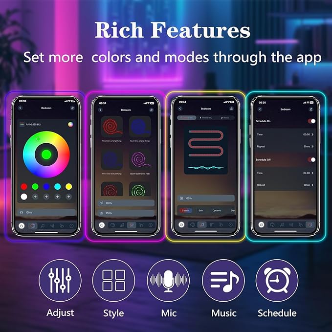 16.4FT Neon Rope Lights,Flexible Led Rope Light Control with App/Remote,Multiple Modes,Music Sync,IP65 Outdoor RGB Led Strip Lights Waterproof