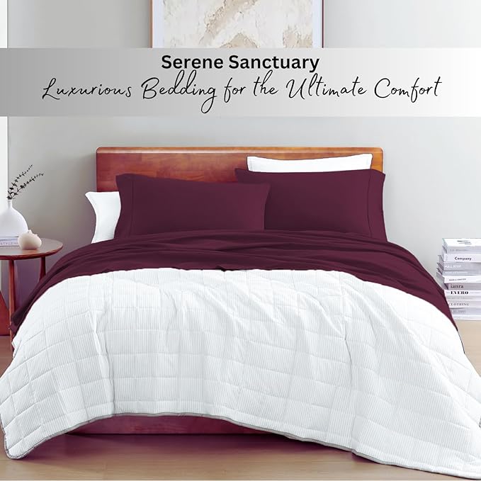 LANE LINEN 100% Organic Cotton Sheets King Size, Machine Washable Fully Elasticized Low Pill Fade Resistant Cotton Sheets, Soft & Comfy Percale Eco Friendly sábanas King - Windsor Wine
