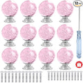 12 Pcs 30mm Round Shape Bubble Crystal Glass Cabinet Knobs with Screws Drawer Knob Pull Handle Used for Kitchen, Dresser, Door, Cupboard (Pink)