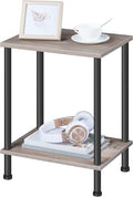 HOOBRO End Table, Small Side Table, Nightstand with 2-Layer Storage Shelves, Sofa Table for Small Spaces, Living Room, Bedroom, Stable Frame, Easy Assembly, Greige and Black BG09BZ01