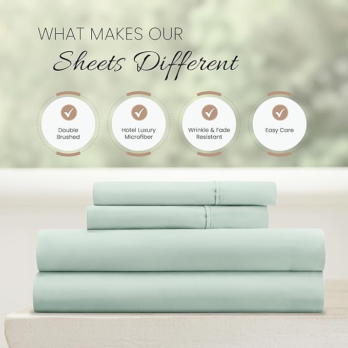 Linen Market Double-Brushed Microfiber King Sheet Set 4 Piece – Oeko-TEX Certified Ultra Soft & Wrinkle-Free - 16" Deep Pocket Sheets - Easy Care King Size - Mint