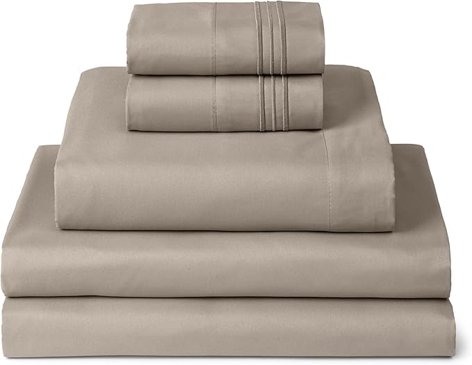 Mellanni Split King Sheets Set - 5 PC Iconic Collection Bedding - Hotel Luxury, Extra Soft, Cooling Bed Sheets - Wrinkle, Fade, Stain Resistant (Split King, Tan)