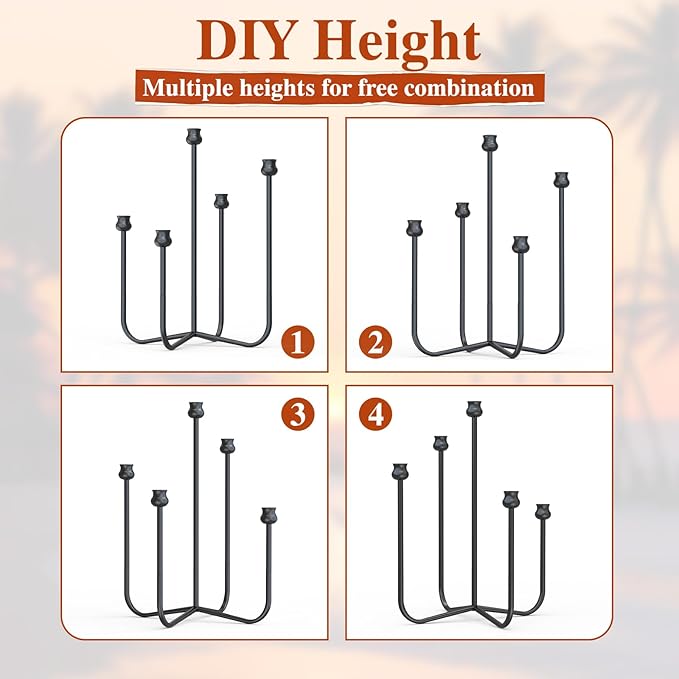 16-inch Iron Candlestick Holders, Black 5-Arm Taper Candle Holder, Vintage Modern Decorative Candle Stick Holders for Weddings, Parties, Thanksgiving & Halloween
