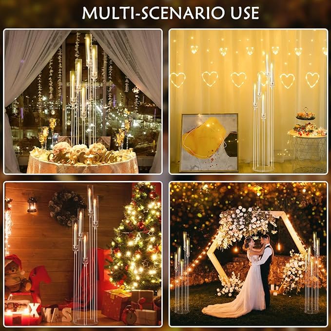 8pcs 5 Arm Floor Candelabra,Acrylic Floor Candle Holder for Wedding Centerpiece Tall Clear Candle Holders for Ceremony Birthday Party Home Decoration Fit 0.8 LED Candles