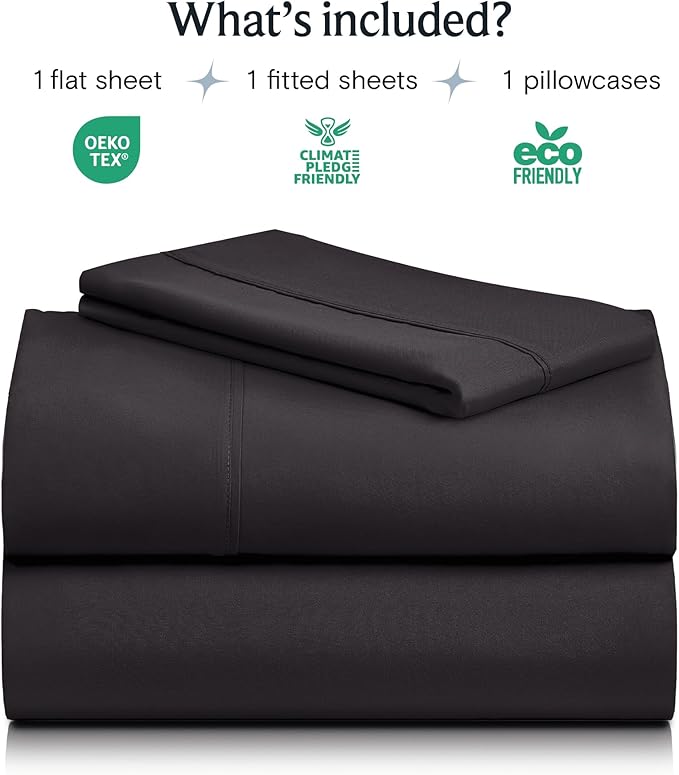 LuxClub 3 PC Sheet Bed Sheets Deep Pockets Wrinkle Free-Kids-Fitted Sheets Machine Washable Hotel Bedding Silky Soft - Black Twin