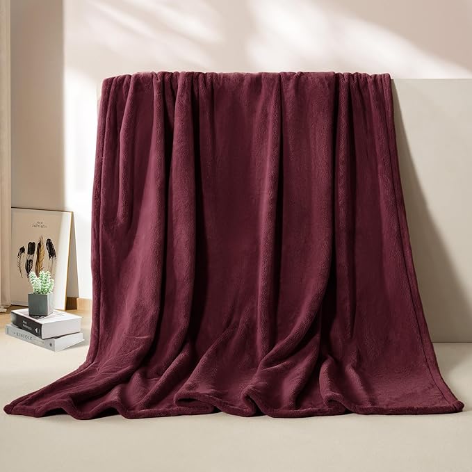 BEAUTEX Fleece Throw Blanket for Couch Sofa or Bed Throw Size, Soft Fuzzy Plush Blanket, Luxury Flannel Lap Blanket, Super Cozy and Comfy for All Seasons (Wine, 50" x 60")