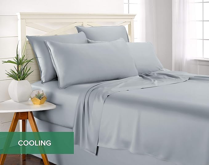 Twin Sheets by Pure Bamboo, Genuine 100% Organic Viscose Derived from Bamboo Bed Sheet Set, Luxuriously Soft & Cooling, Double Stitching, Lifetime Quality Promise (Twin, Sterling Blue)