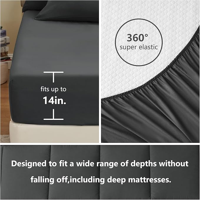 CozyLux King Size Comforter Set Dark Grey, 7 Pieces Bed in a Bag, Dark Grey Comforter King Size, All Season Bedding Sets with Stitch Quilted Comforter, Flat Sheet, Fitted Sheet, Pillowcases