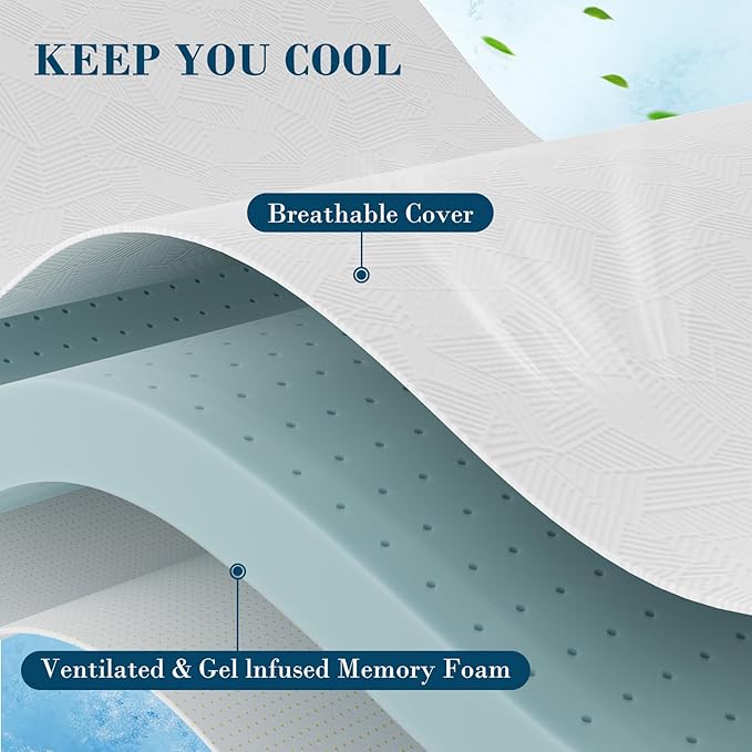 3 Inch Queen Size Memory Foam Mattress Topper, Cooling Gel Bed Topper with Removable Cover, Soft & Pain Relief & Breathable, CertiPUR-US & Oeko-Tex Certified