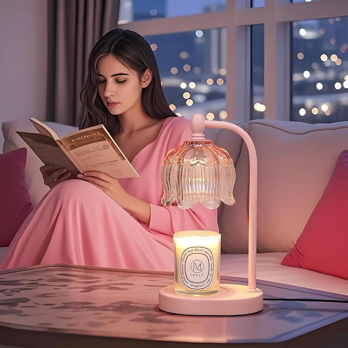 Pink Candle Warmer Lamp with Timer and Dimmer,Mother's Day Gifts for Mom/Wife, Melt Wax Warmer Lamp with 2 Bulbs for Candle Jars House Warming New Home Decor