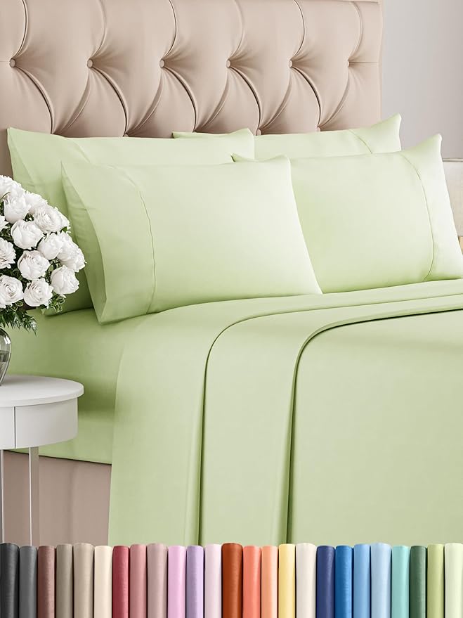 Full 6 Piece Sheet Set - Comfy Breathable & Cooling - Ultra-Soft Hotel Luxury Bedding Set with 8-16 Inch Deep Pockets - 1 Flat & 1 Fitted Sheet & 4 Pillowcases - Wrinkle Free & Easy Care - Light Sage