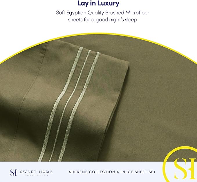California King Sheet Sets - Breathable Luxury Sheets with Full Elastic & Secure Corner Straps Built In - 1800 Supreme Collection Cal King Deep Pocket Bedding Set, Sheet Set, California King, Olive