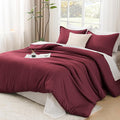 Litanika Burgundy Red Comforter Set Twin/Twin XL Size, 2 Pieces Lightweight Solid Bedding Comforter Set, All Season Fluffy Bed Set (66x90In Comforter & 1 Pillowcase)