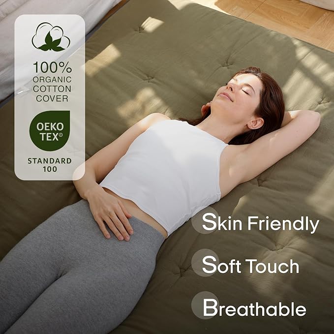 ZonLi Japanese Floor Futon Mattress King Size 80"x 76", 100% Cotton Cover 2.5'' Thicken Tatami Mattress, Foldable Sleeping Pad, Portable Dormitory Tatami Mat, Roll Up Floor Lounger Bed for Adult