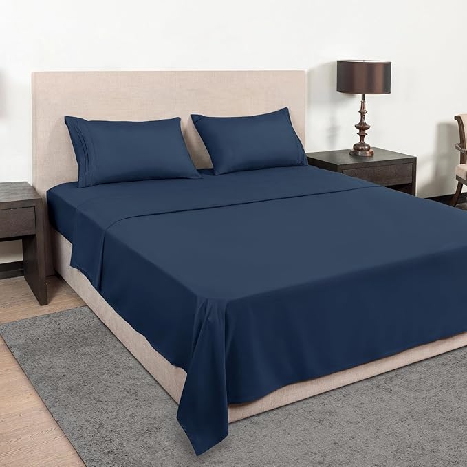 Mejoroom California King Size Sheet Set - Soft Microfiber Bed Sheets,Deep Pocket Fitted Sheet, Breathable, Wrinkle & Fade Resistant - 4 Piece (California King,Navy)