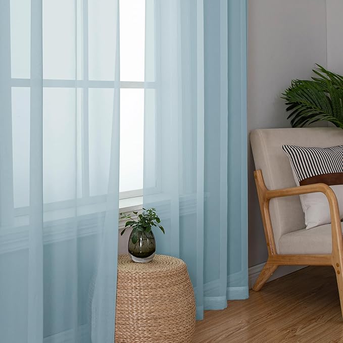 Chyhomenyc Light Blue Sheer Curtains 72 Inch Length 2 Panels, Light Filtering Soft Airy Rod Pocket Voile Window Curtain Drapes for French Door Bedroom Living Room, Each 42Wx72L Inches, Sky Blue