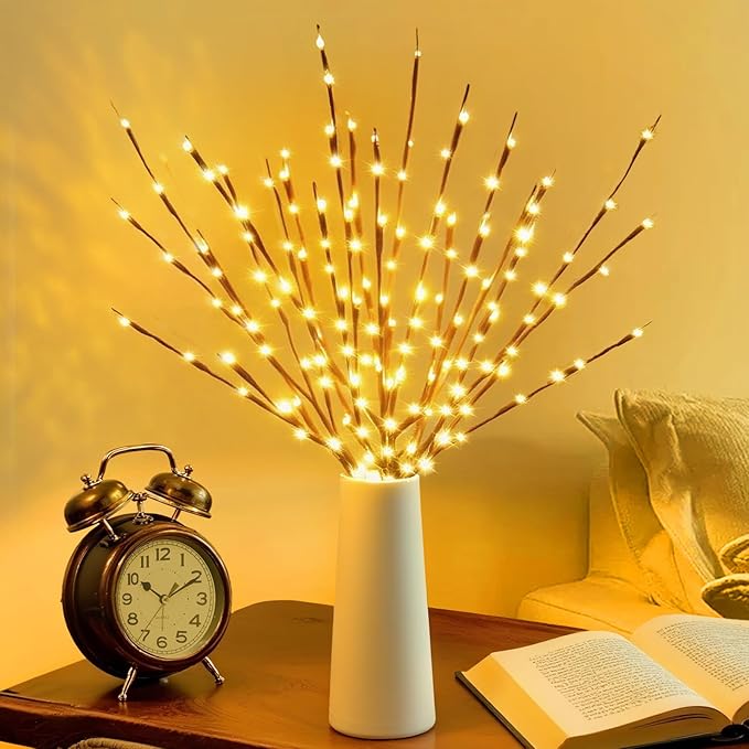 DK177 6 Pack Led Branch Light Battery Operated Lighted Branch Vase Filler Willow Tree Artificial Little Twig Power Brown 30 Inch 20 LED for Home Romantic Decoration, Warm White