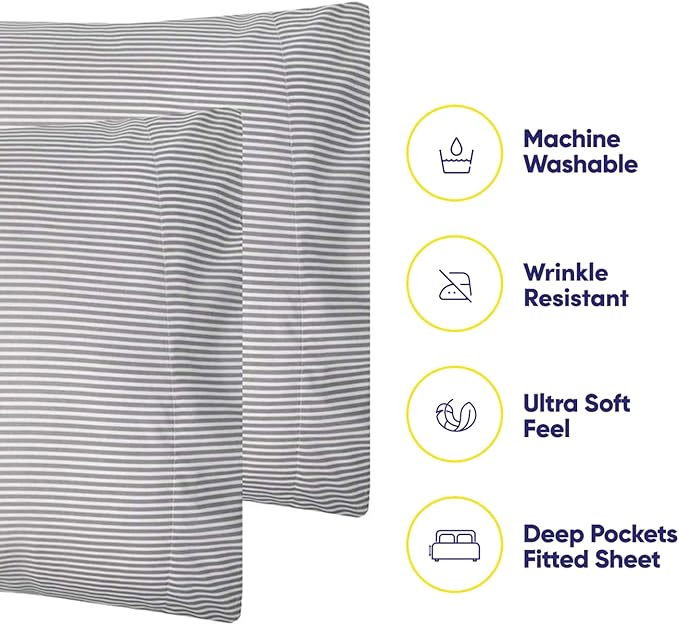 Cal King Size Bed Sheets - 6 Piece 1500 Supreme Deluxe Collection Deep Pocket Ultra Soft California King Sheet Set Bedding - 2 Extra Pillow Cases, California King, Classic Stripe Gray