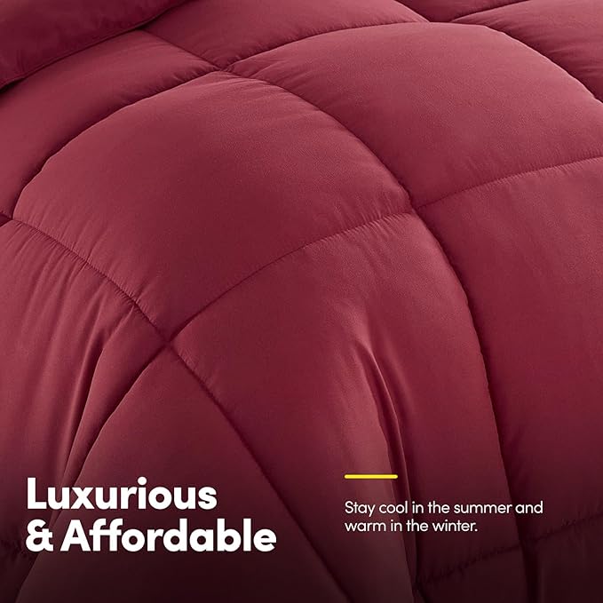 Sweet Home Collection 7 Piece Comforter Set Bag Solid Color All Season Soft Down Alternative Blanket & Luxurious Microfiber Bed Sheets, Burgundy, Twin (Pack of 4)