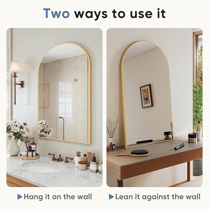 DUMOS Gold Metal Arch Vanity Rounded Rectangle Bathroom Mirrors for Over Sink Wall, 21x30 Inch Large Matte Mirror, Modern Decorative for Restroom, Farmhouse