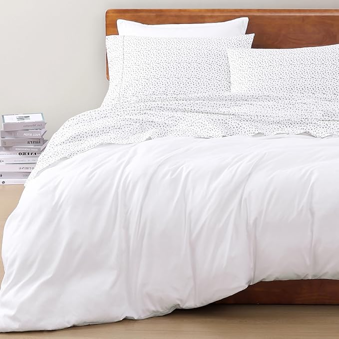 LANE LINEN 100% Organic Cotton Printed Full Size Sheet & Pillowcase Sets, 15" Deep Pocket Fully Elasticized Soft & Comfy Percale Bedding, Eco Friendly Cotton Sheets Full- Haze Grey