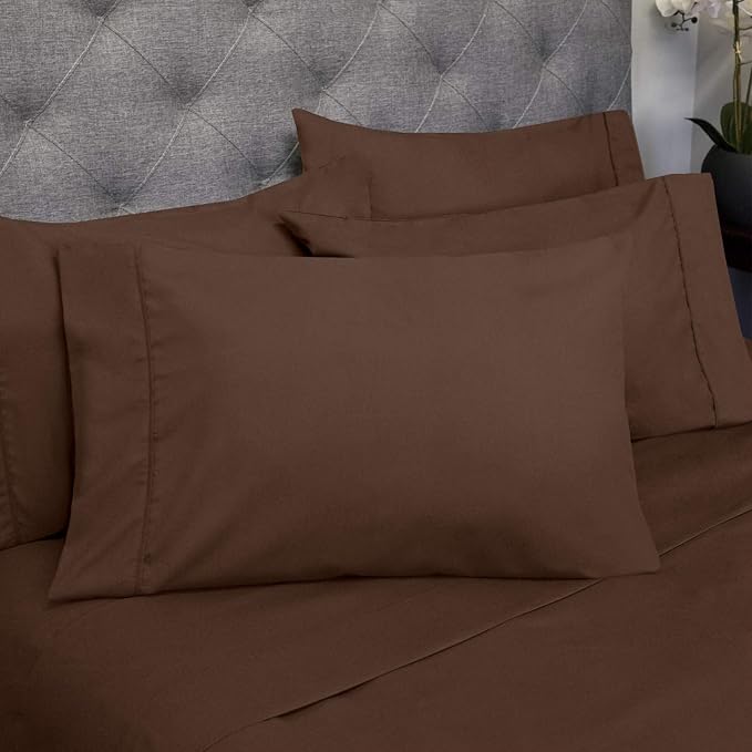 Sweet Home Collection 6 Piece 1500 Supreme Collection Brushed Microfiber Deep Pocket Sheet Set-2 Extra Pillow Cases, Great Value, Split King, Brown