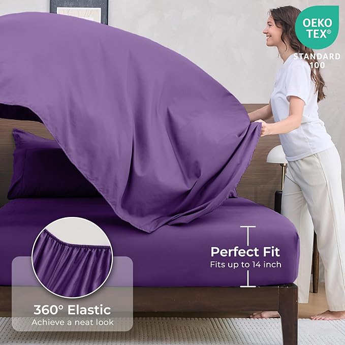 HEVUMYI Purple Full Comforter Set - 7-Piece All Season Bed in a Bag Full, Ultra Soft Bedding Set with Comforter, Flat Sheet, Fitted Sheet, Pillowcases, Pillow Shams