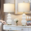 Modern White Table Lamps Set of 2 - Bedside Lamps for Night Stands, 26" Triple Gourd Ceramic Lamps for Living Room with USB A+C Ports & AC Outlet,3 Way Touch Lamps for Bedroom (LED Bulbs Included)