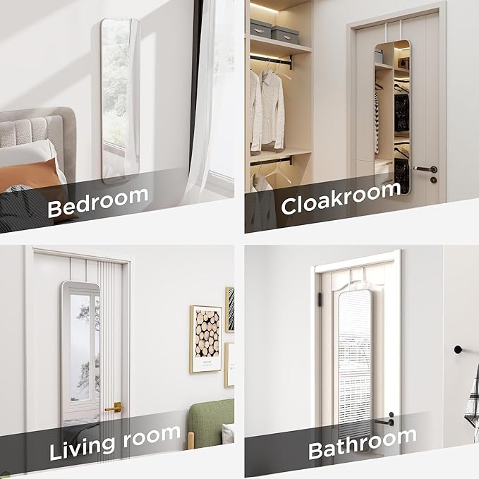 47x14 Mirror Rectangle Full Body Length Door Hanging Wall Mounted Metal Frame Dressing Make-up Mirrors for Entryway Bedroom Bathroom Living Room 47 14 inch Silver