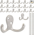 20 Pack Coat Hooks Wall Hooks for Hanging, Heavy Duty Double Prong Metal Hook Wall Mounted for Living Room, Bathroom, Kitchen, Bedroom for Coat, Bag, Scarf, Towel, Hat, Key, Cup (Silver)