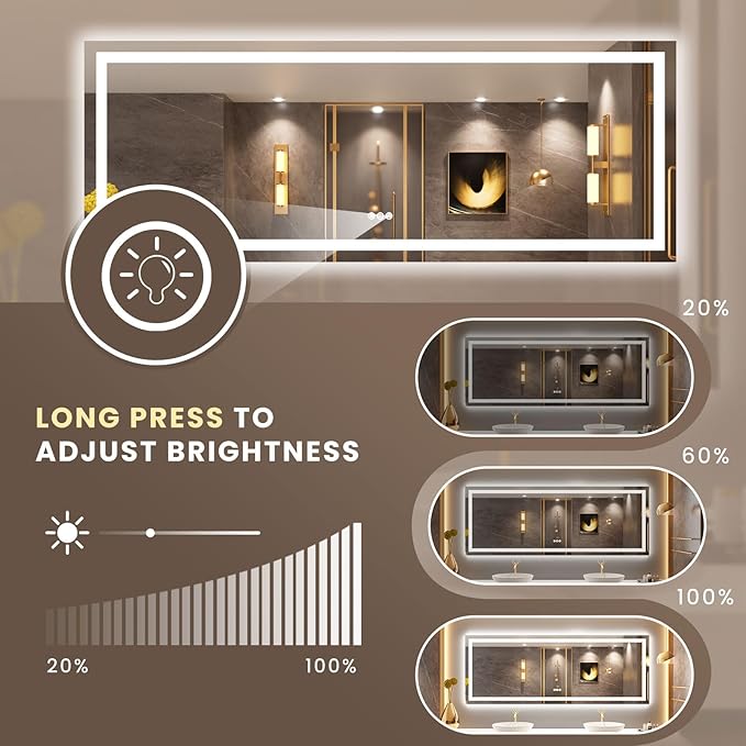 LOAAO 84X32 LED Bathroom Mirror with Lights, Anti-Fog, Dimmable, Backlit + Front Lit, Lighted Bathroom Vanity Mirror for Wall, Memory Function, Tempered Glass, ETL Listed