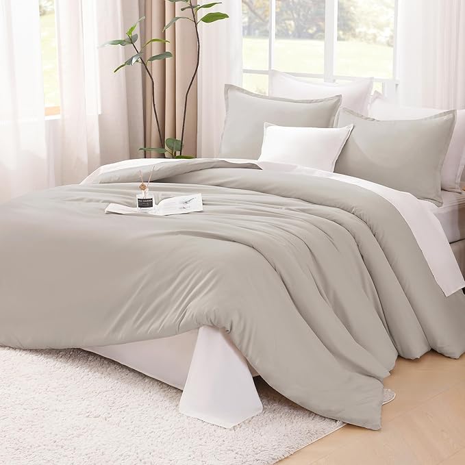 Litanika Oversized King Comforter 120x98, 3 Pieces Linen Lightweight Solid Bedding Comforter Set, All Season Fluffy Bed Set (1 Comforter & 2 Pillowcases)