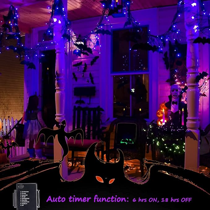 Christamas Decorations Purple String Lights Battery Operated 17.8 Feet 50 LED 2 Pack Waterproof Mini Fairy Lights with 8 Lighting Modes for Outdoor Indoor Use, Xmas Halloween Tree Holiday Party Patio